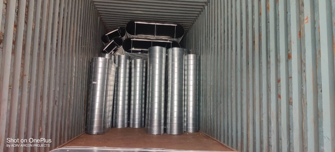 Spiral round and flat-oval GI ducting packed for container dispatch